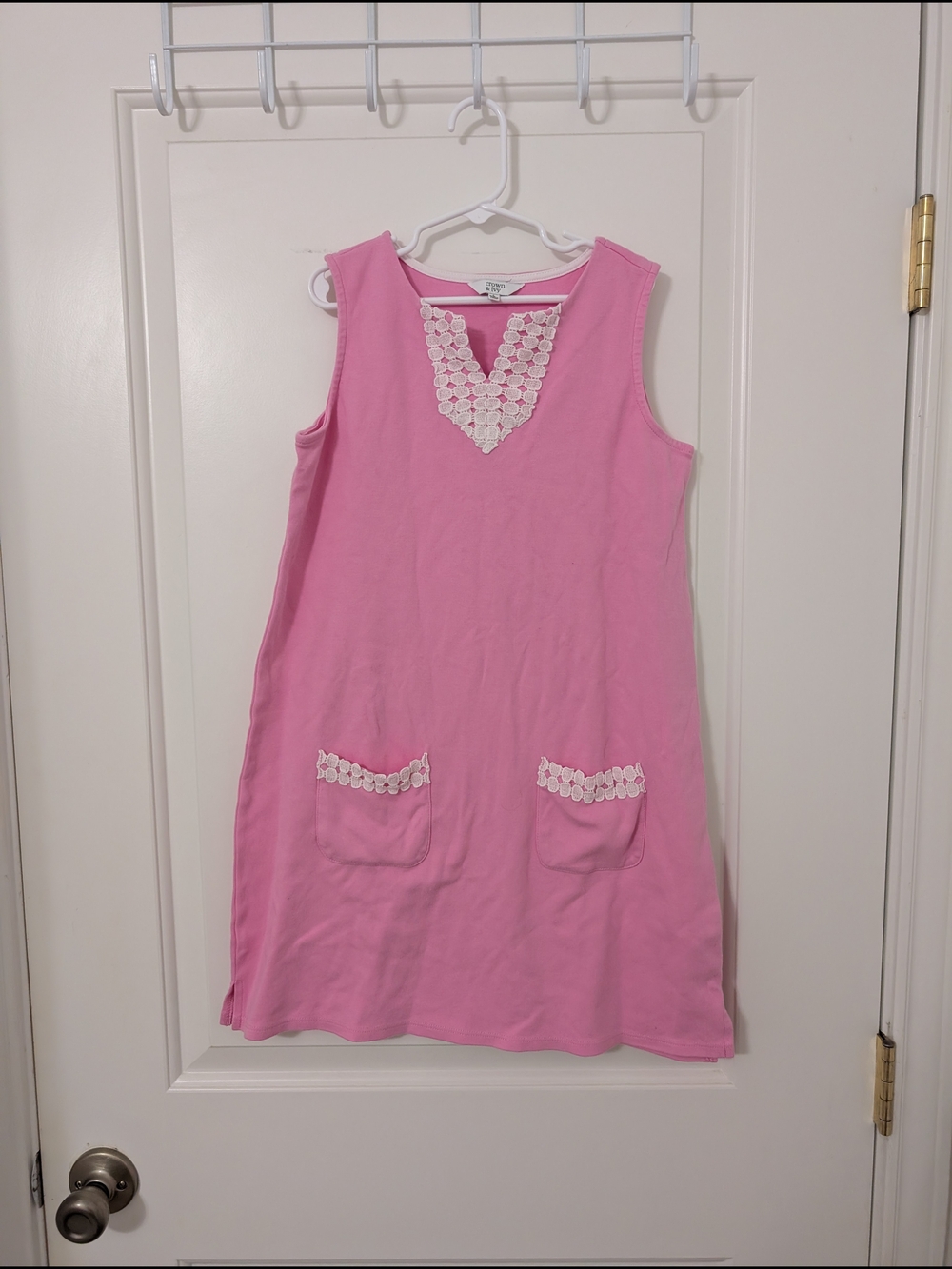 crown & ivy Girl's Size Large Pink Sleeveless Dress with Lace Trim Vacation